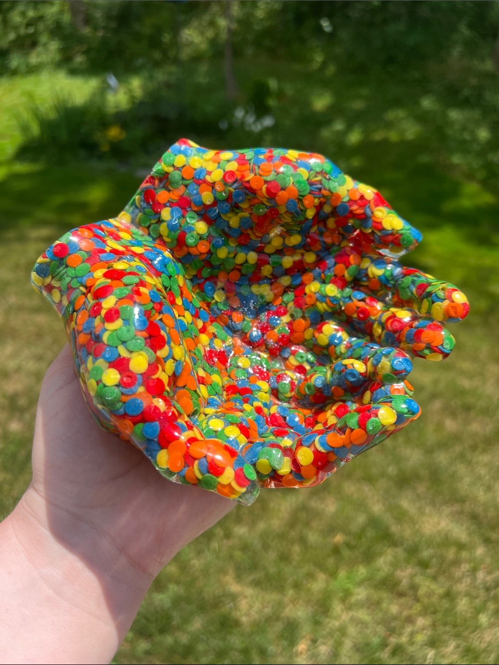 RARE Vintage Lucite Resin Rainbow Sprinkles Open Hands Trinket Dish Catchall